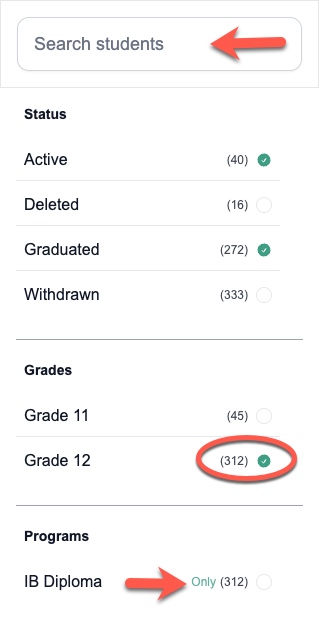 Student Roster Filters